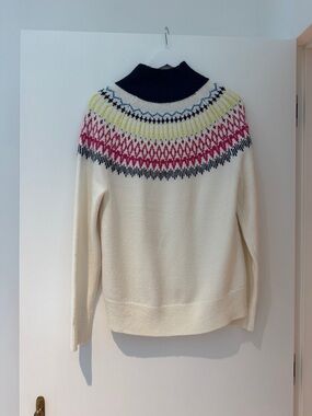 Alpine Design Cream Turtleneck Sweater with Navy, Pink & Yellow Fair Isle Yoke